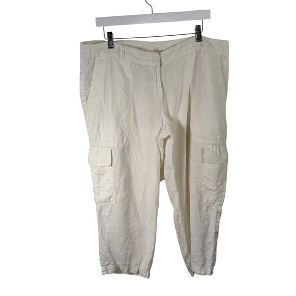 Eileen Fisher White 100% Organic Linen Crop Cargo Pants Lagenlook Womens 14 - Picture 1 of 7
